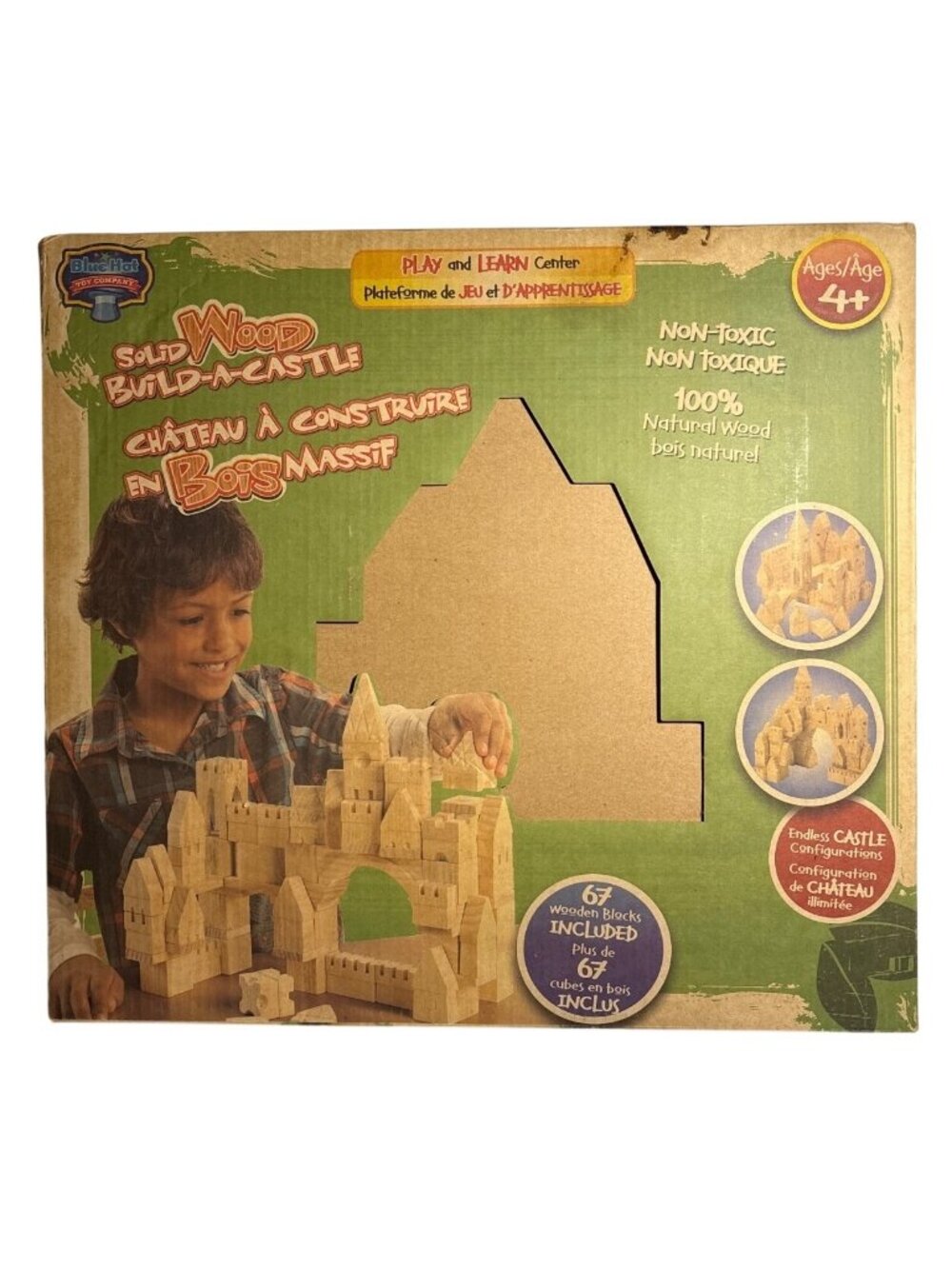Build A Castle Toy Set 67 Piece Wooden Blocks Ages 4+ Blue Hat Toy Company NOB